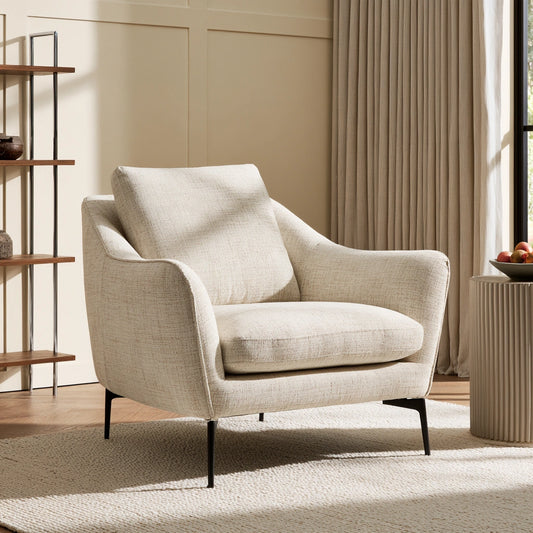 Theentryandexit light beige upholstered accent armchair in textured fabric, perfect for living room decor.