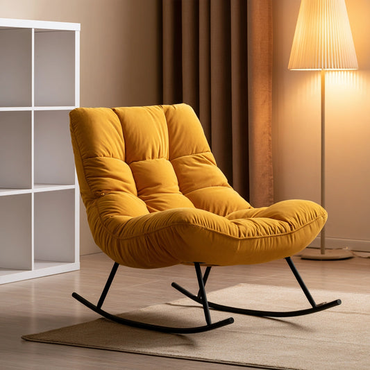 Yellow upholstered relaxation armchair from theentryandexit with modern design and plush padding, ideal for living room comfort.