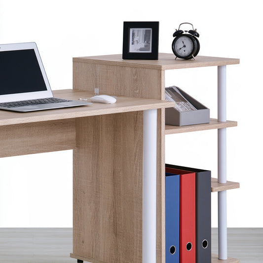 Modern wooden desk by theentryandexit in light oak finish, ideal for home office or workspace, in a light brown color.