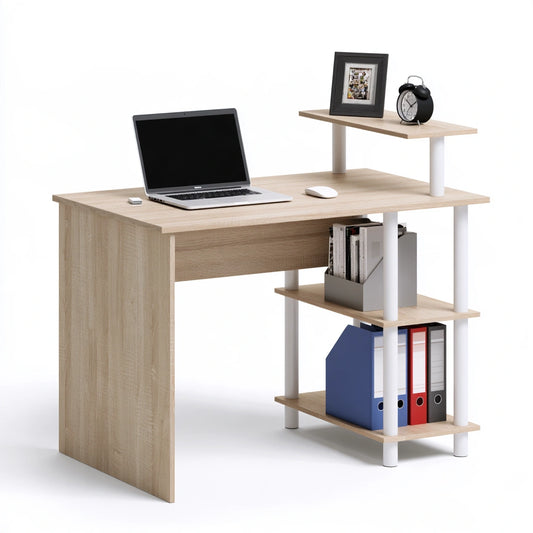 Modern oak-colored wooden desk by theentryandexit, ideal for home office and workspace setup.