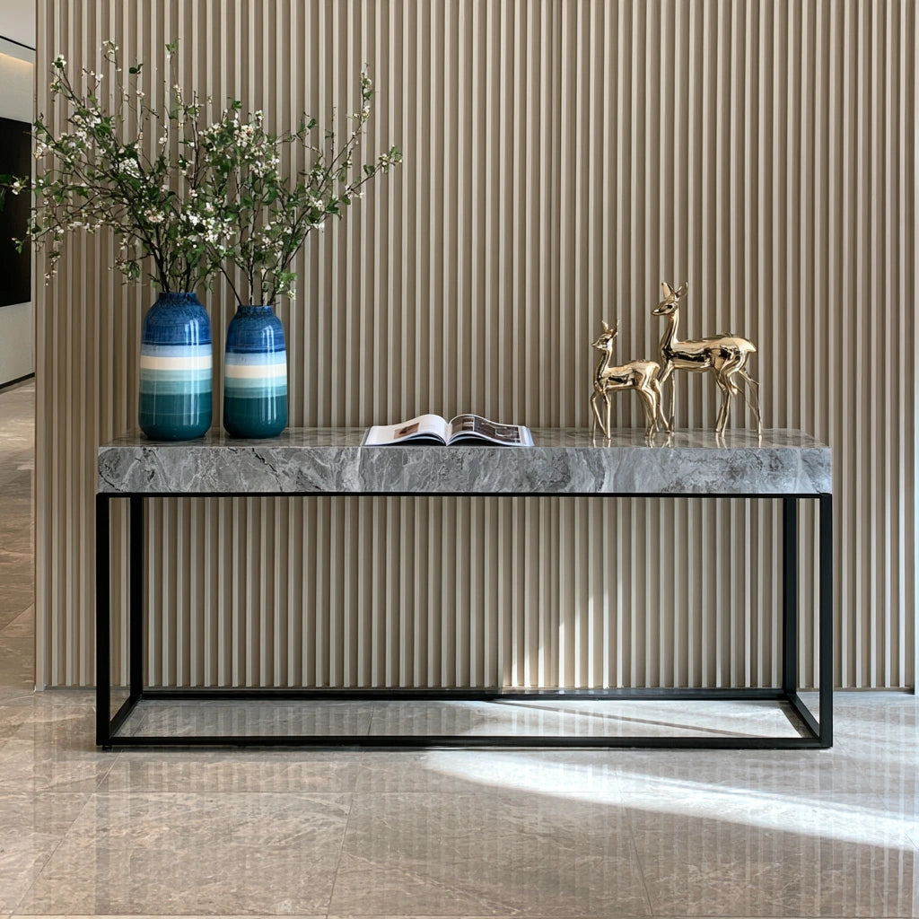 Grey marble finish console table for hallway by theentryandexit, rectangular design, stylish home and garden furniture.