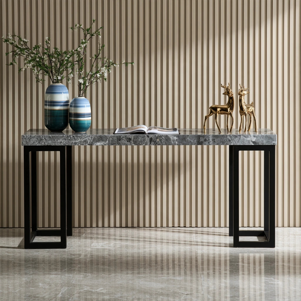 Gray marble finish console table from theentryandexit, ideal for hallway decor, with a rectangular design and sleek modern style.