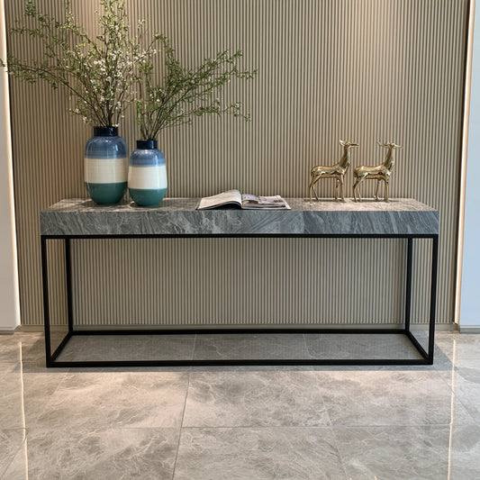 Grey marble finish hallway console table by theentryandexit, rectangular design for home and garden entryway decor.